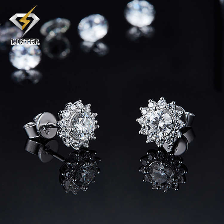 S925 Silver 0.5ct D VVS1 Sun Flower Moissanite Diamond Stud Earrings 925 Moissanite Earring