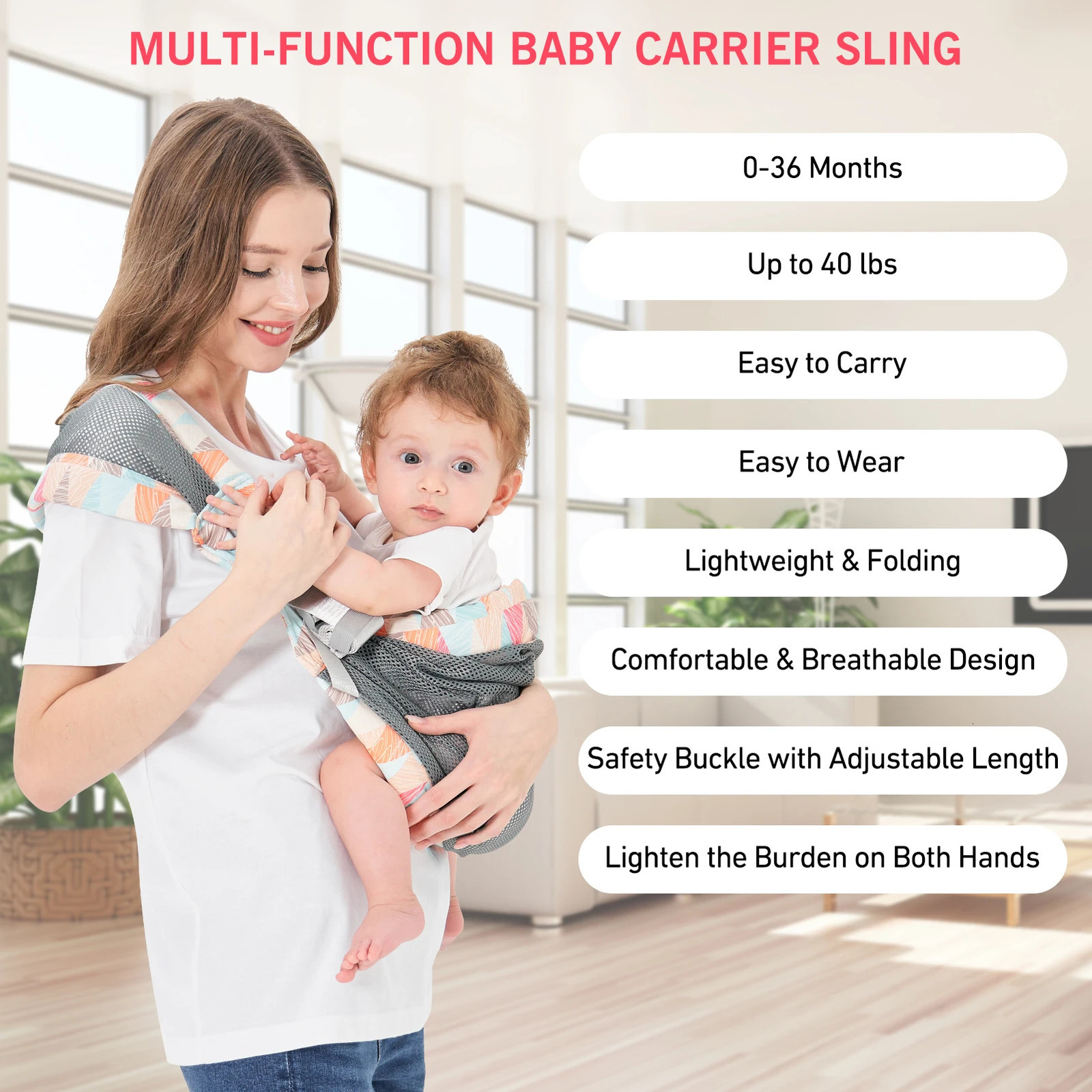 Baby Sling Adjustable One Shoulder Lightweight Portable Baby Sling for born To Toddler Mesh Ventilation 250219
