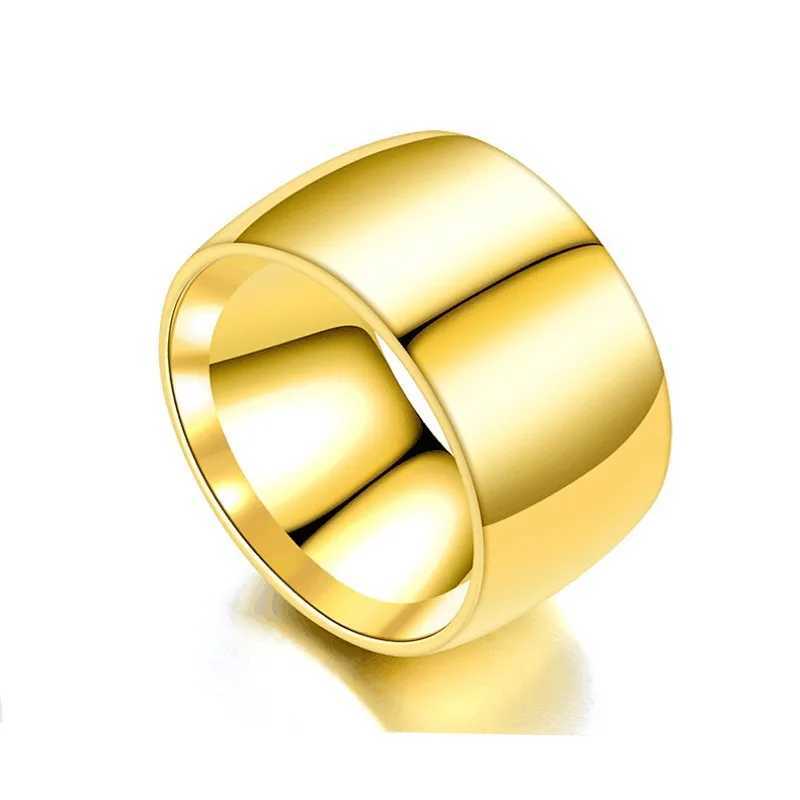 HNSP 12MM Wide Smooth Stainless Steel Ring For Men Male Finger Jewelry Accessories Gold Silver Black ColorXJ250219