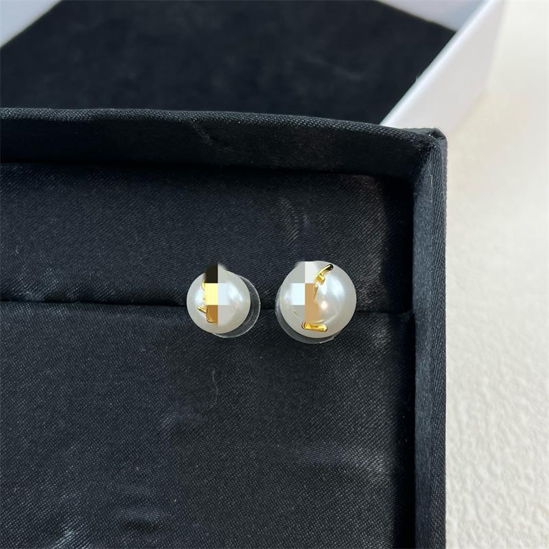 Luxury round ball pearl designer earrings asymmetric stud 18k gold charm elegant love geometry pearls earring earings ear rings jewelry