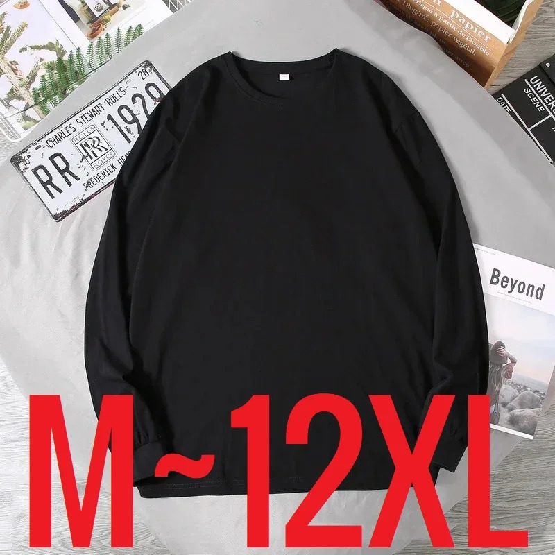 Big Sizes Men Clothes 12XL T Shirt Men Basic 100 Cotton Long Sleeve T-shirt Male Plus Large 10XL Oversized Simples Black Tshirt 250217