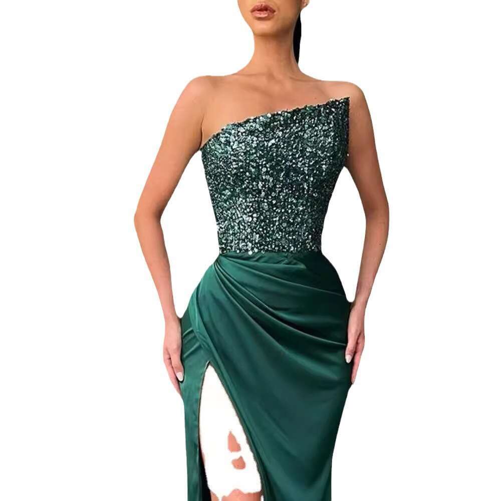 green sequin fairy long sleeveless fashion jumpsuit, mid length evening dress, 2025 versatile new trendy clothing ins