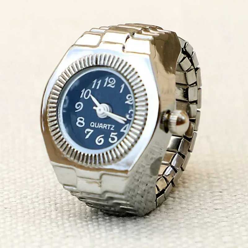 Vintage Punk Finger Watch Mini Elastic Strap Alloy Watches Couple Rings Jewelry Clock Retro Roman Quartz Watch Ring Women MenXJ250219