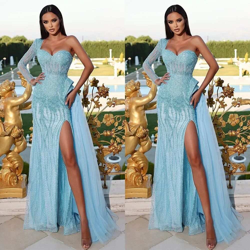Graceful A-Line Tulle Prom Dresses For Women With Bling Sequins Evening Party Dresses Floor-Length Gowns High Split 2025 Special Occasion Customized V