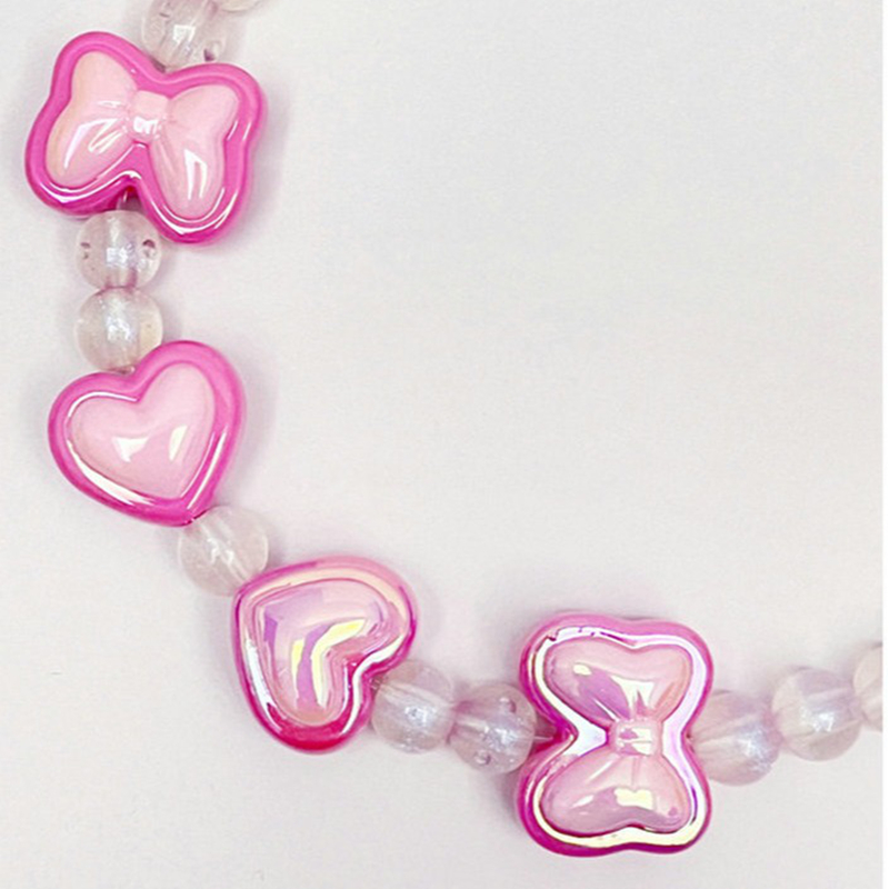 Fashion Bead Dog Necklace with Sparkling Bow Heart-shaped Decoration, Exquisite Cat Dog Neck Decoration Necklace for Small Medium Dogs, Adjustable Pet