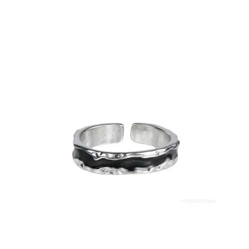 Vintage Black Drop Glaze Open Ring for Women Irregular Texture Simple Rings Adjustable Finger Rings Wedding Party Jewelry GiftXJ250219