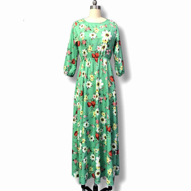 European and American women's chiffon printed long skirt Bohemian vacation style dress 2025 new casual versatile fashion clothing