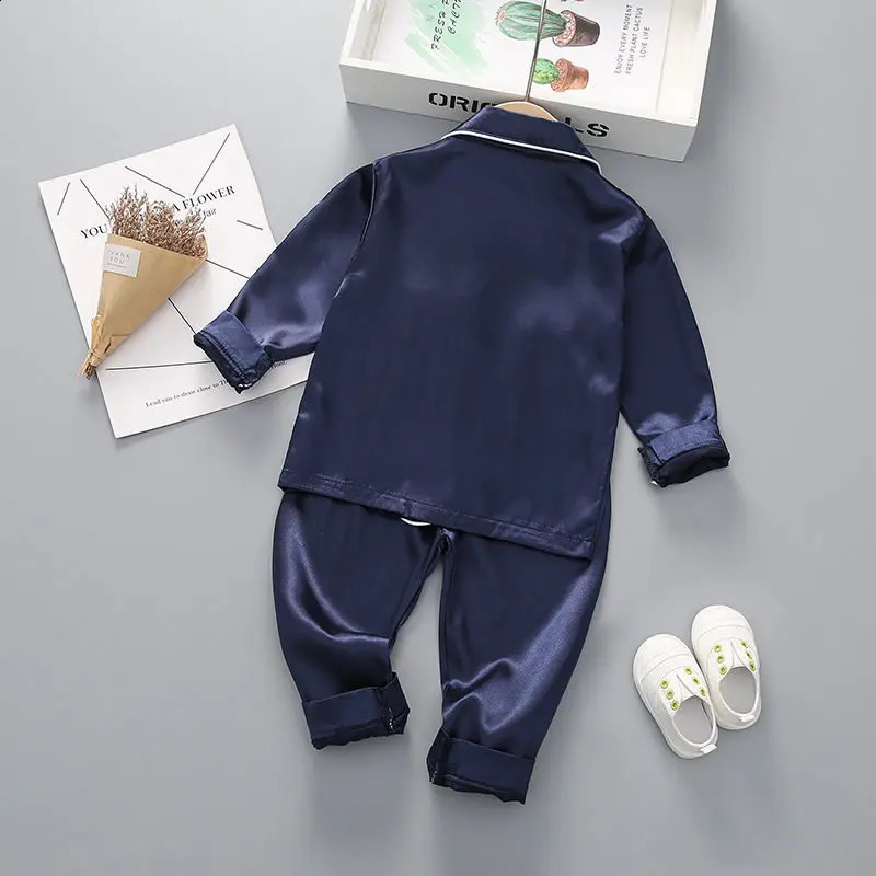 Boys Girls Kids Pajama Sets Causal Solid Long Sleeve T-Shirt Tops with Pants Toddler Baby Sleeping Clothes Pijamas Sleepwear 250218