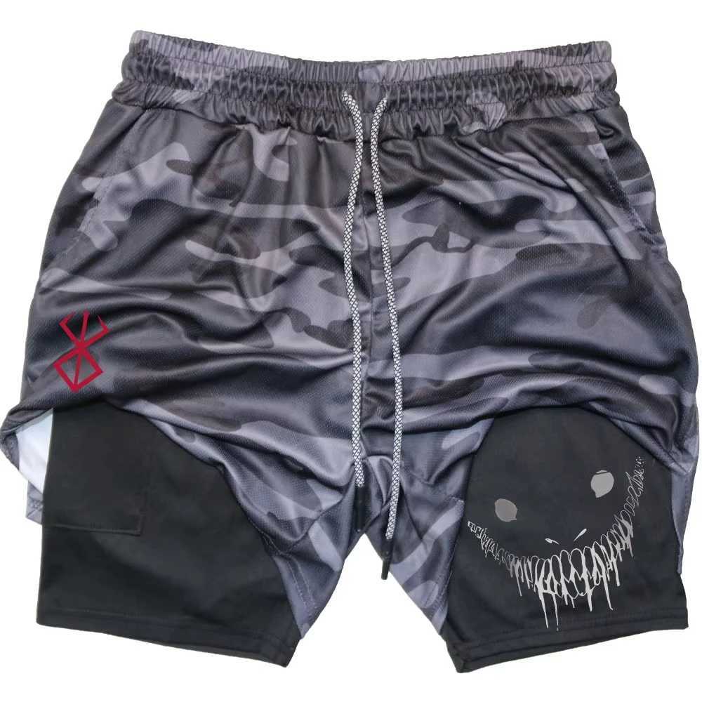 Berserk Mens Smiling Face Printed Fitness Shorts Double-Layer 2-in Quick Drying Fitness Outdoor Leisure Training Sports Short W250219