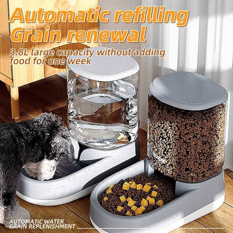 Dog Feeders HOOPET Feeding Drinker Large Capacity Automatic Pet Supplies Wet Dry Dog Cat Feeder Drinking Bowl Dog Food Bowl Pet Supplies H250218