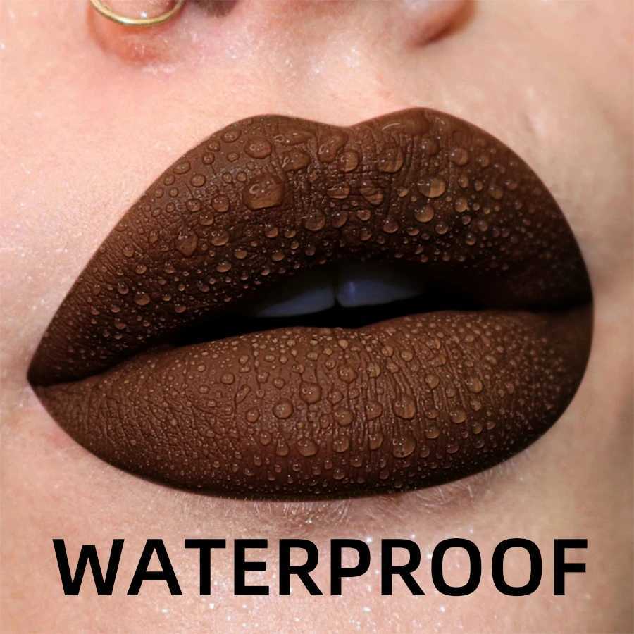 Rich pigment matte velvet brown lip color - non stick durable velvet smooth finish - moisturizing lip glue and lipstick MW250219