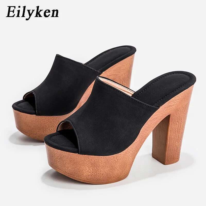 Roma Style Platform Slippers Women Casual Peep Toe Wooden Thick High Heels Ladies Shoes Fashion Sandals Big Size 43