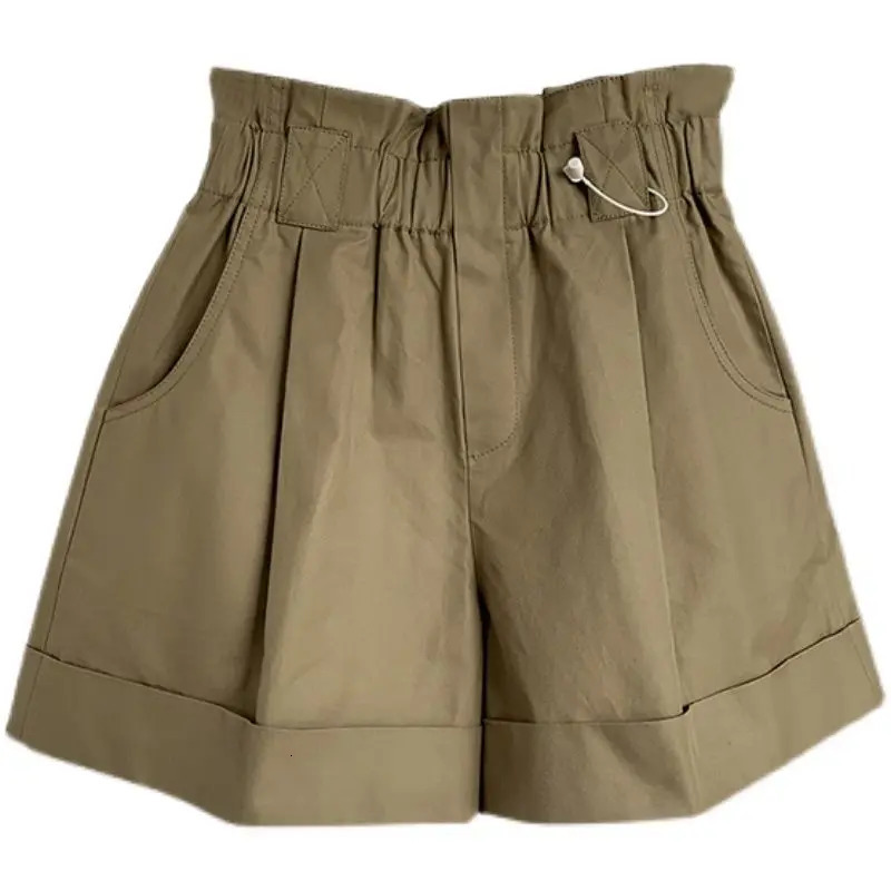 Selling Womens Shorts Solid Color High Waisted Elastic Shorts Elastic Waist Wide Leg Casual Short Pants 2024 s V70 250214