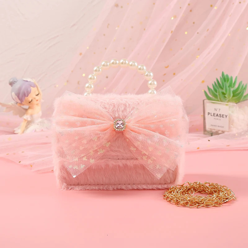 Plush Bag for Children Warm Bow Lovely Girl Princess Birthday Gift Pink White Change Straddle Backpack 250219
