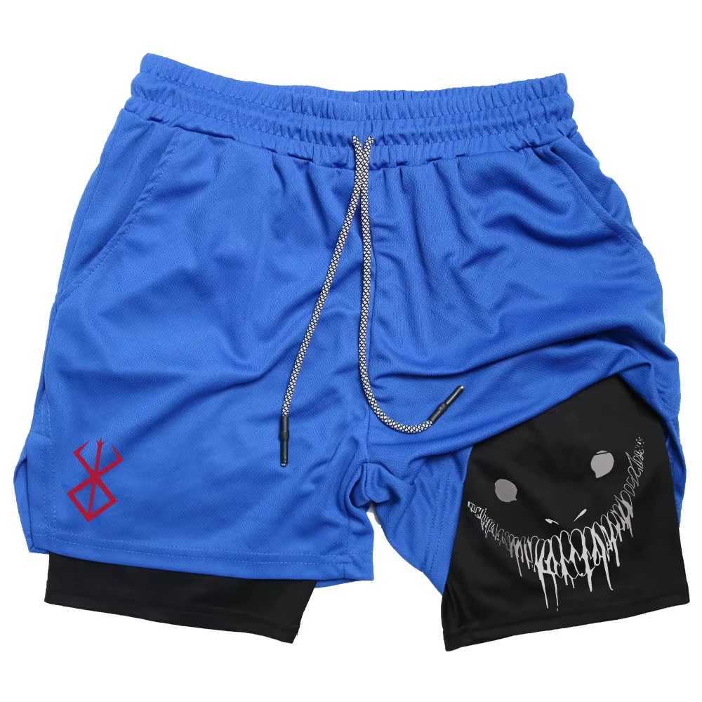 Berserk Mens Smiling Face Printed Fitness Shorts Double-Layer 2-in Quick Drying Fitness Outdoor Leisure Training Sports Short W250219