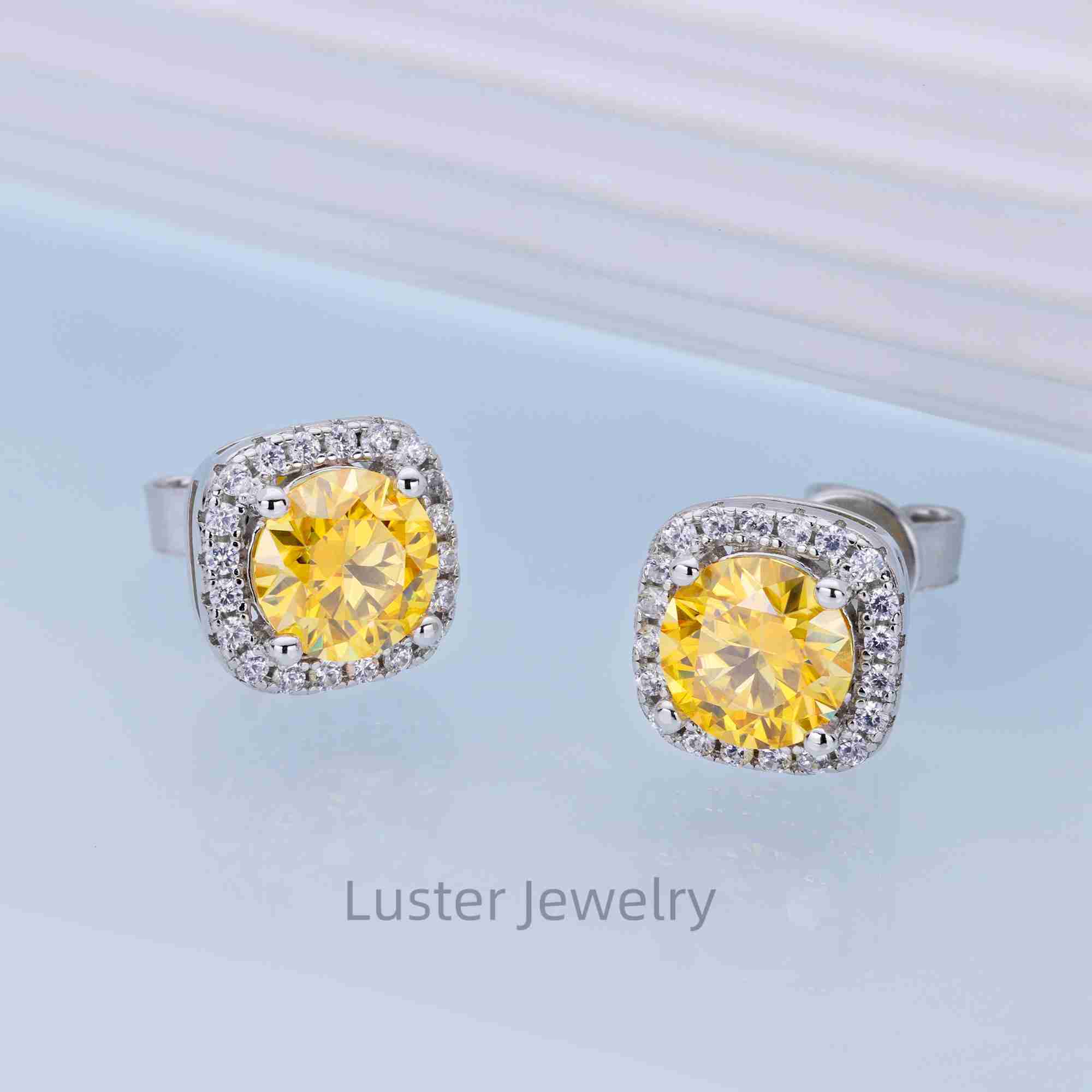 Luster GRA Certified 6.5mm Round Cut Yellow Moissanite Vintage Halo Moissanite Stud Earrings 925 Sterling Silver for Women
