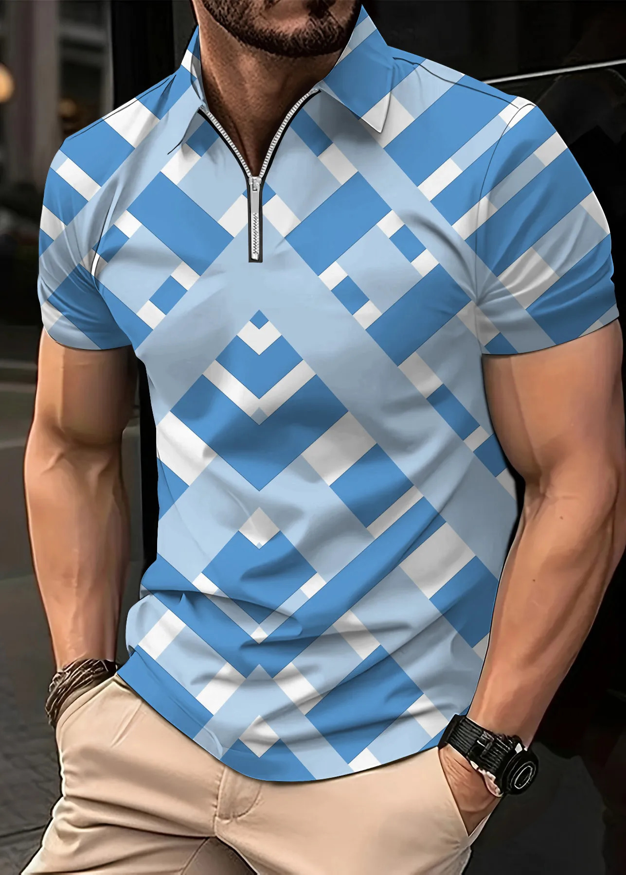 2024 Summer Mens Shirt Fashion Stripe Print Short Sleeved Flip Collar Large Casual Clothing Polo Shirts 250219