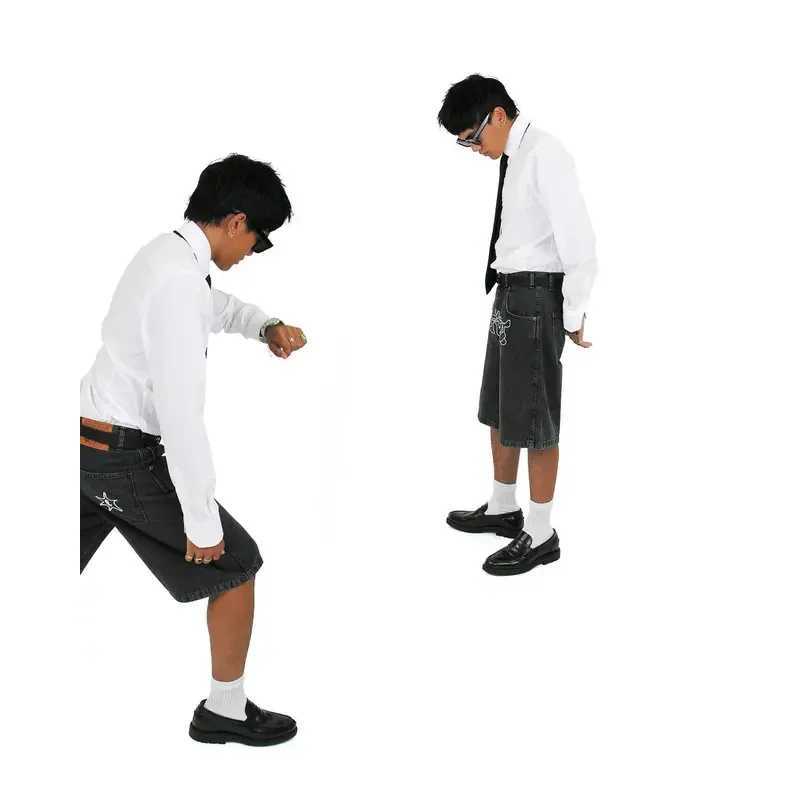 Men's Shorts Y2k Shorts Hip Hop Denim Gym Shorts Mens Womens 2023 Summer New Harajuku Fashion Casual Punk Rock Gothic Men Basketball Shorts z2502