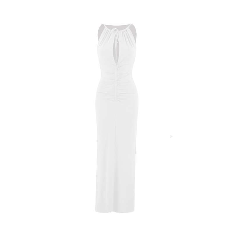 European and American summer women's sexy hollow out pleated slim fit long private dress hair replacement 2025 new style temperament chic elegant