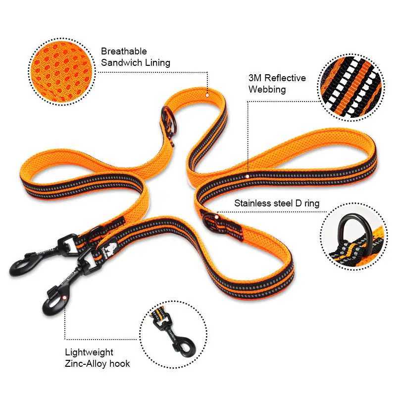 Truelove 7 In 1 Multi-Function Adjustable Dog Lead Hand Free Pet Training Leash Reflective Multi-Purpose Dog Leash Walk 2 DogsXJ250218