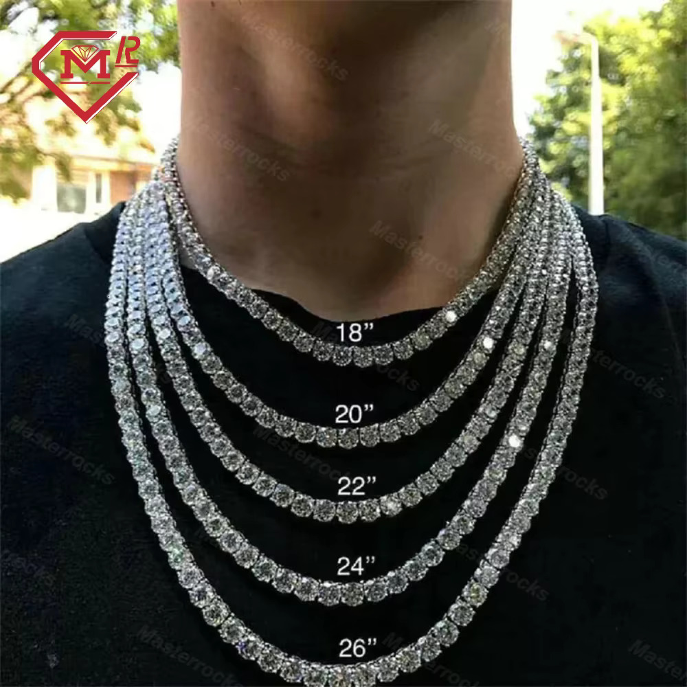 3mm 4mm 5mm 6mm Mens Hip Hop Iced Out Sterg Sier Vvs Dia Moissanite Tennis Chain Necklace