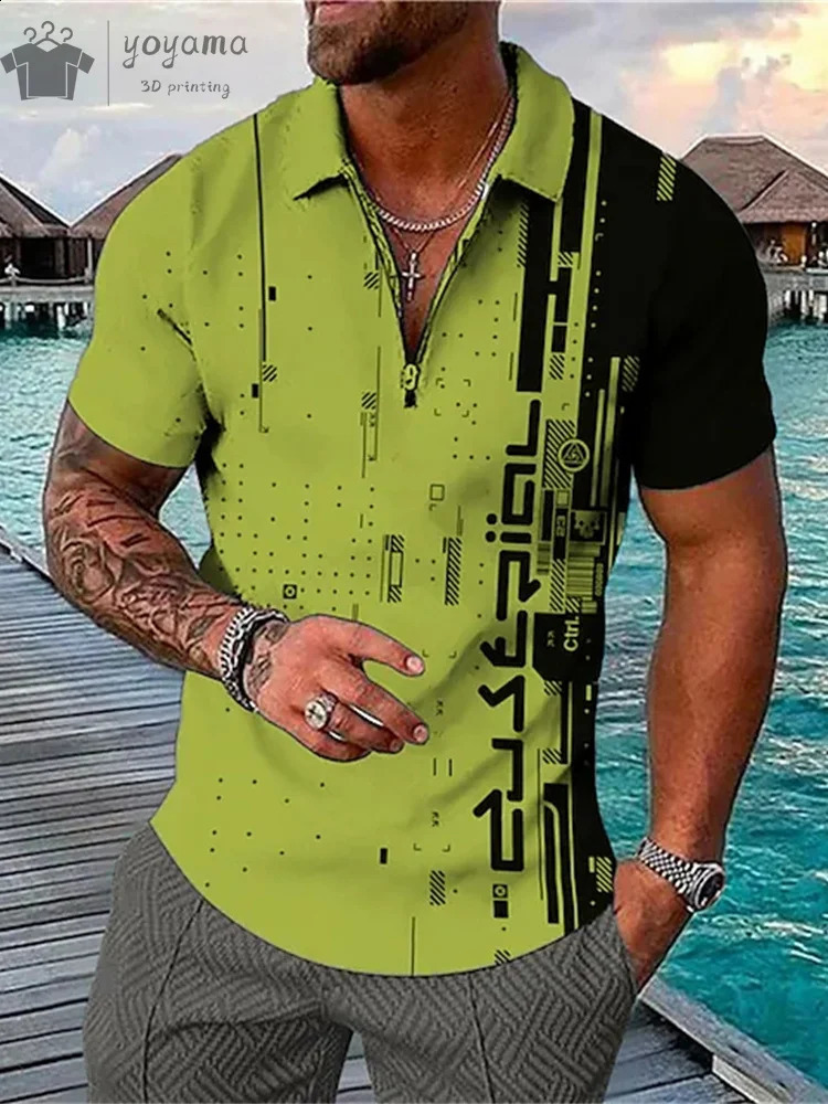 Mens Polo Shirt with Simple Stripe Pattern Printed Summer Outdoor Golf Clothing Fashion Collar Short Sleeve Top Casual Mens Cl 250218