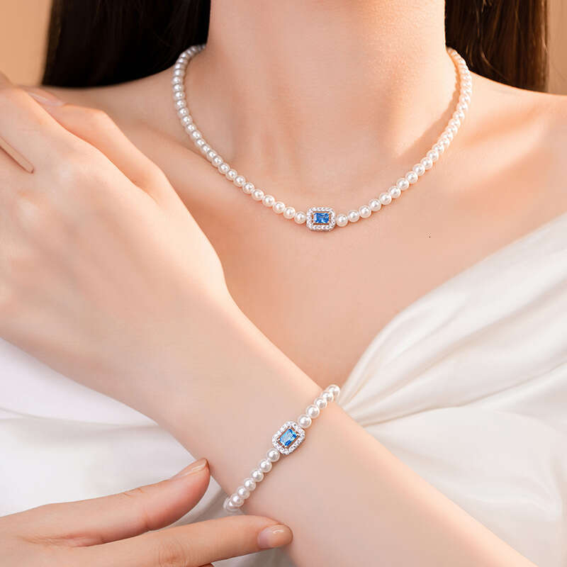 Hailao pure sier necklace, female niche design, light style, Shijia pearl collarbone chain, ins style square pendant