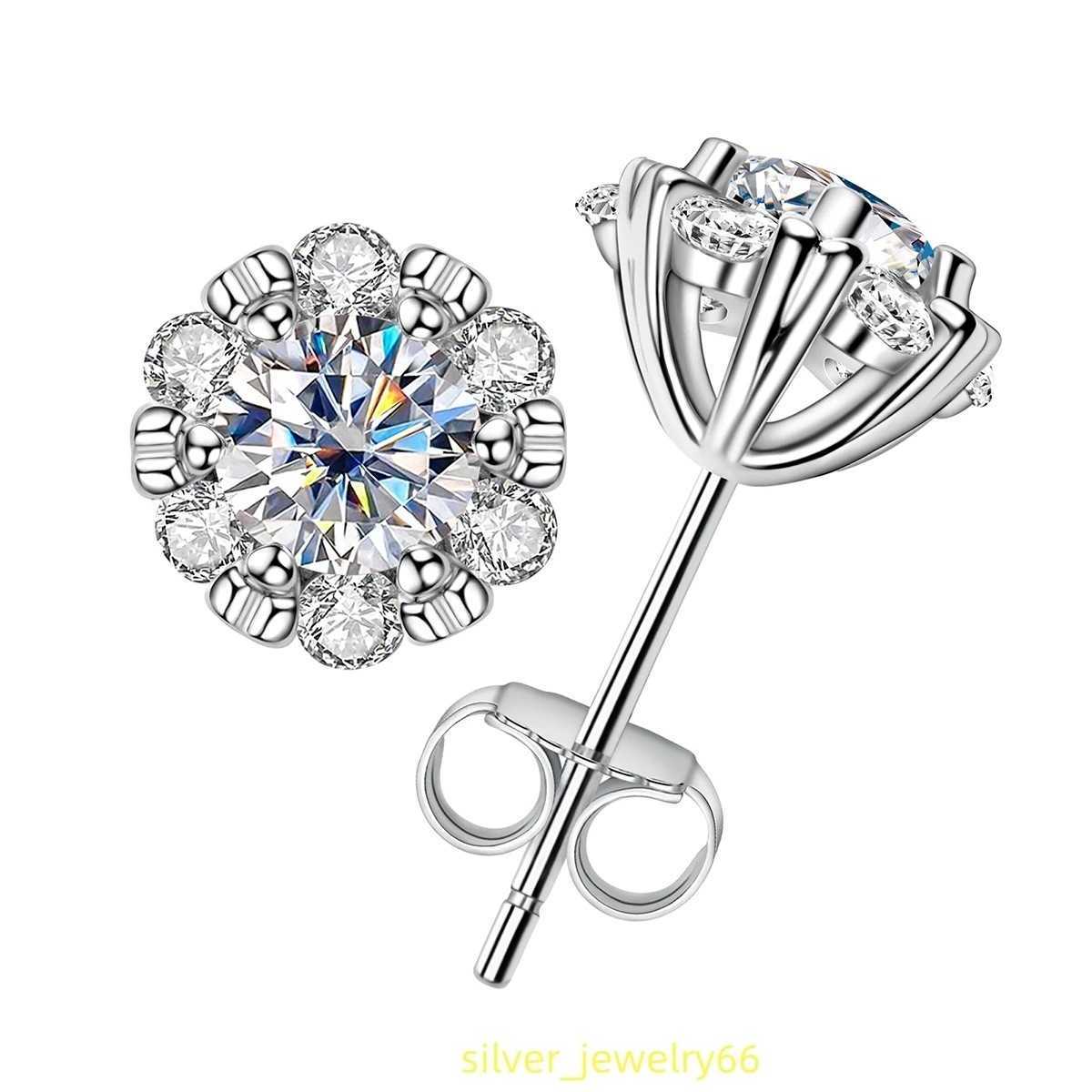 Luster Jewelry Fashion 1CTW GRA Certified Moissanite Earring Halo Design 925 Sterling Silver Flower Earring