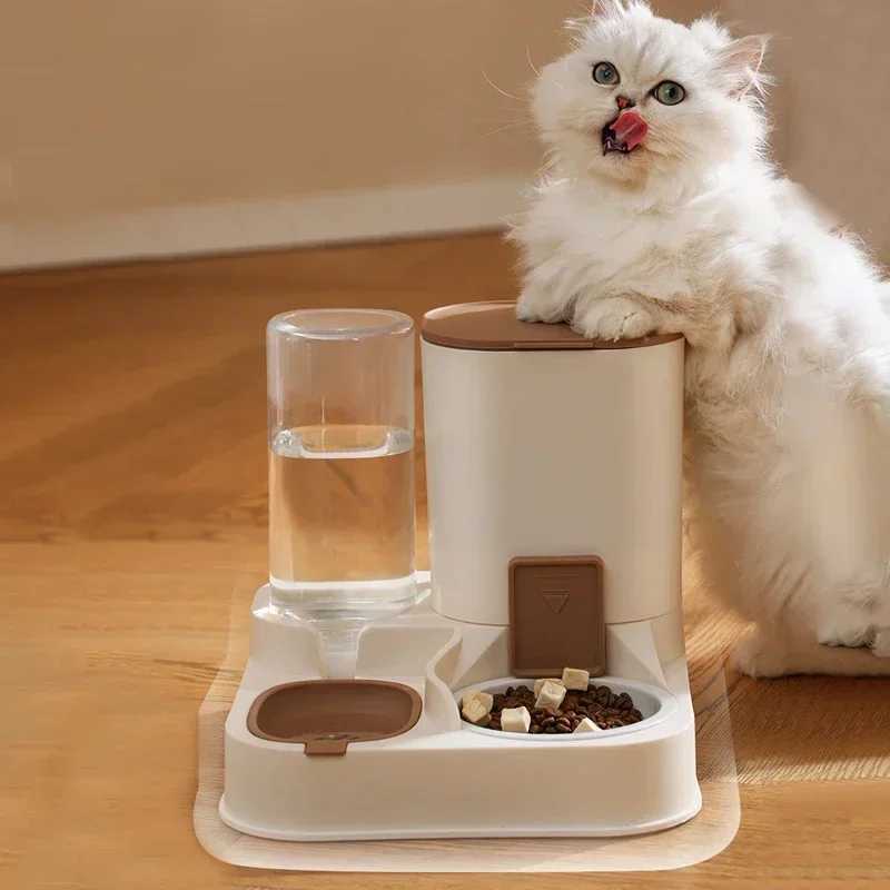 Dog Feeders New automatic feeder for cat and dog food bowl with water fountain dry wet separation pet dog cat food storage dispenser container H250218