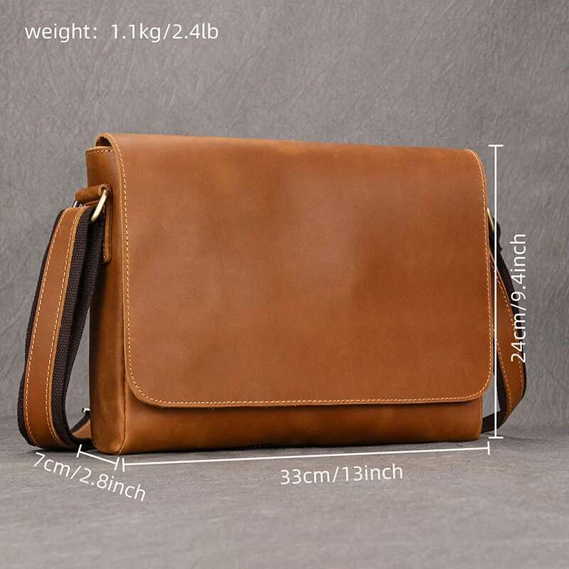 Luufan Men's Genuine Shoulder Fit A4 Documens Crazy Horse Leather Crossbody Magnetic Flap Messenger Bag For Men