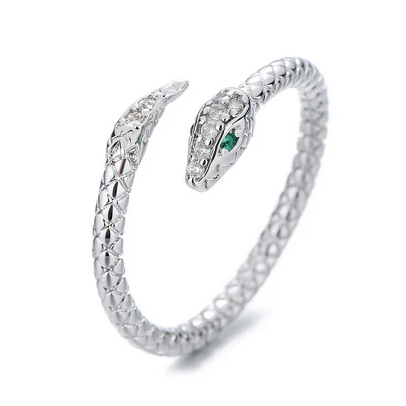 Stainless Steel Snake Rings For Women Men Gold Color Open Adjustable Zircon Ring Vintage Gothic Aesthetic Jewelry anillos mujerXJ250219