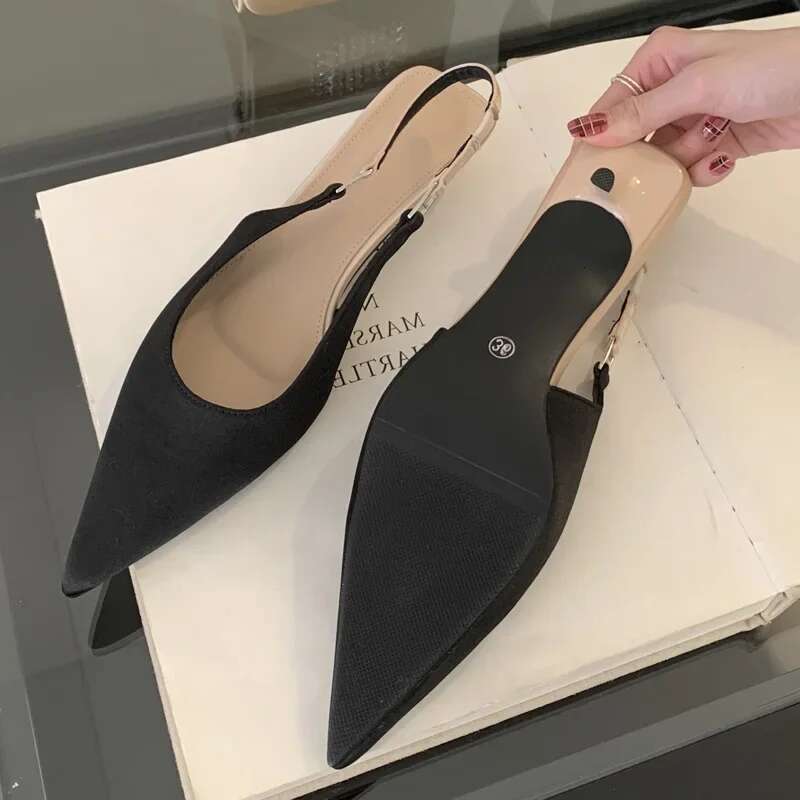 Fashion Belt Buckle Strap Pointed Toe Women Pumps Elegant Casual Party Low Heels Sandals Mule Ladies Shoes