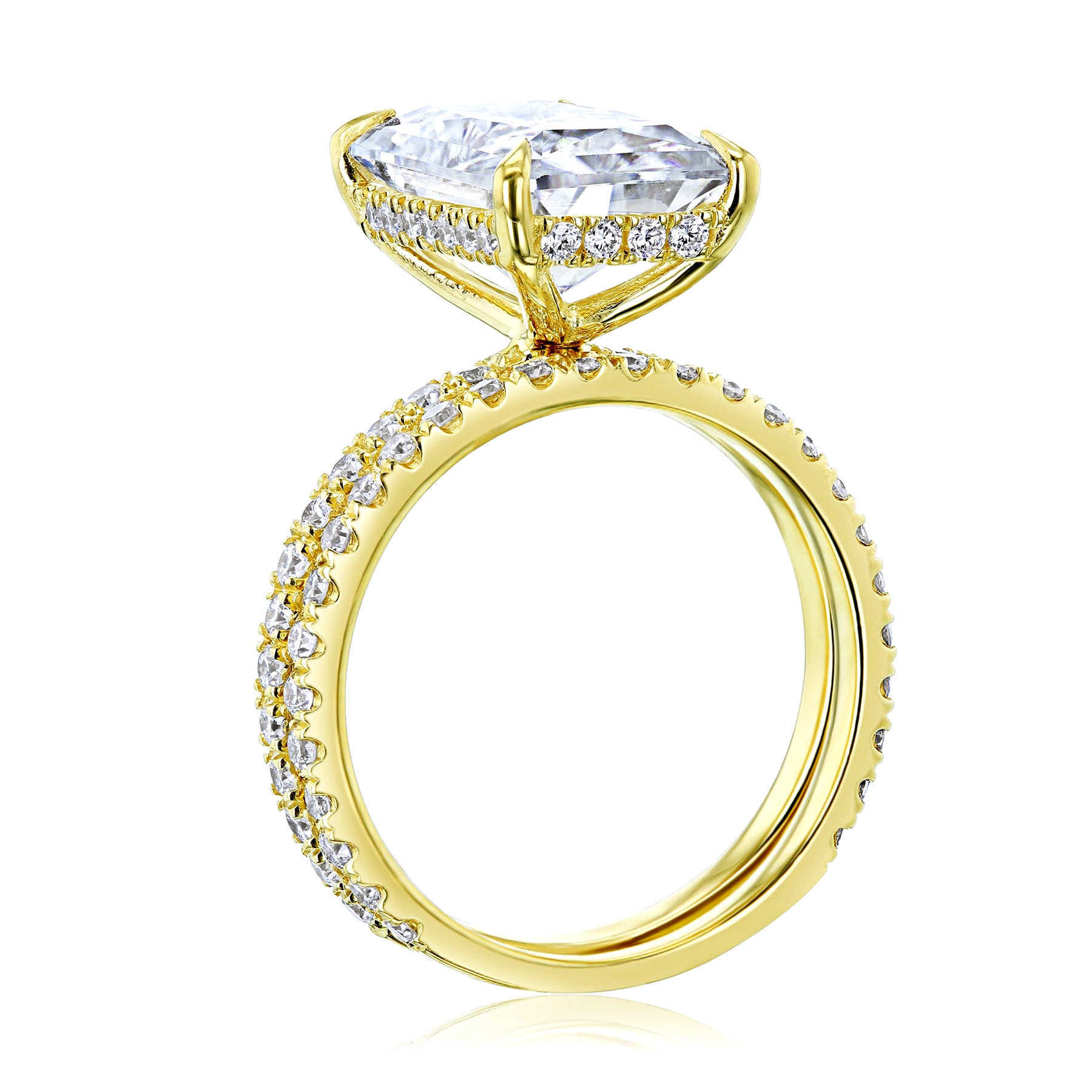 Luster Customized Hidden Halo 9k/10k/14k/18k Gold Moissanite Band 4.5ct Radiant Cut Moissanite Wedding Ring Sets for Women