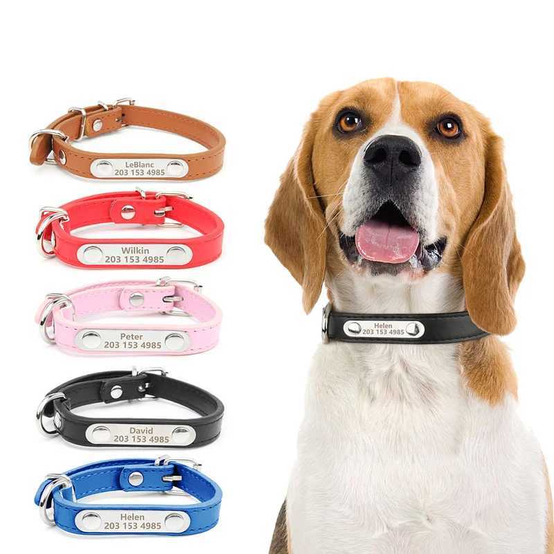 Name Tag Pet Dog Collar for Small Medium Large Dogs Custom ID Nameplate Soft PU Leather Puppy Cat Dog Collar Supplies W250219
