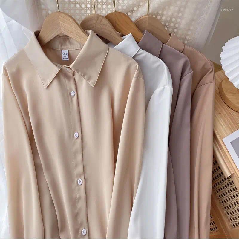 Women's Blouses Korean Fashion Shirt Solid Color Chiffon Blouse White LongSleeve Tops Spring 2025 Niche Loose Women Plus Sizes