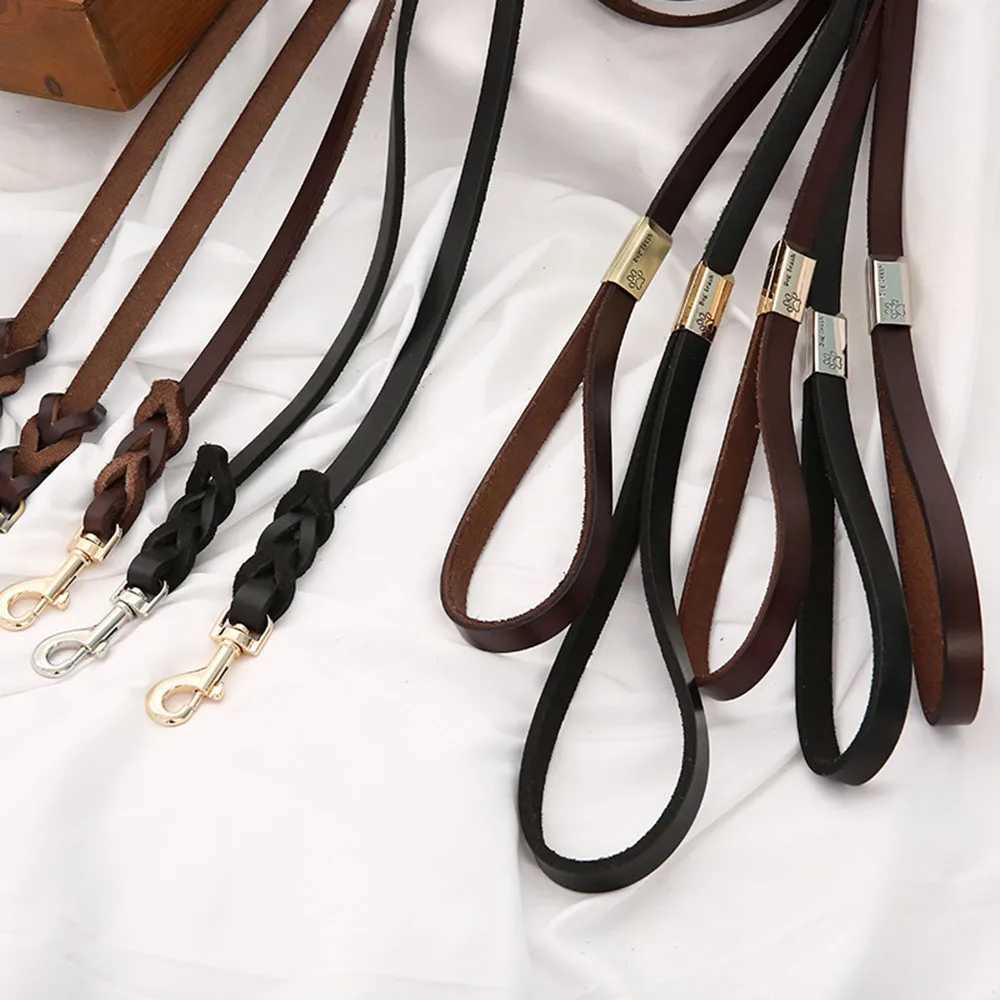 130cm Braided Leather Dog Leash Durable Dog Training Leash for Large Breed Dogs and Medium Small Dogs Walking Leash Brown BlackXJ250218