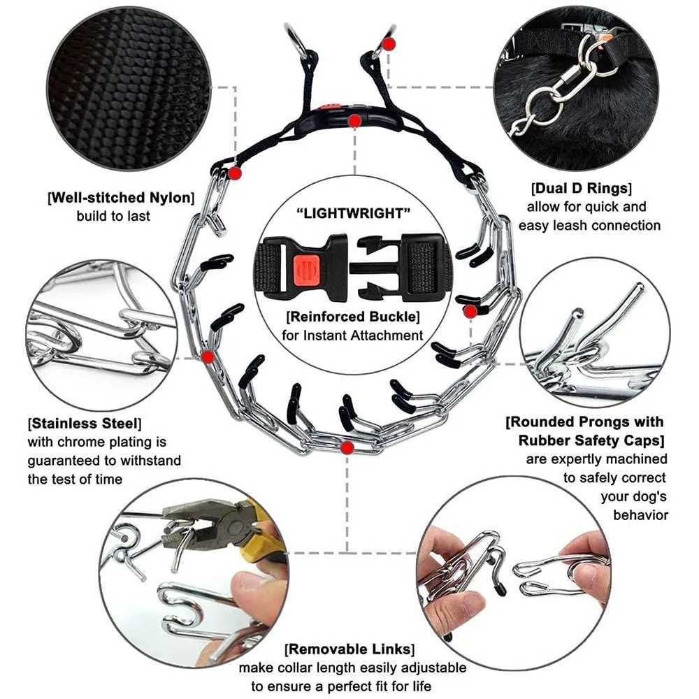 No Pull Nylon Cover Dog Prong Collar Dog Training Pinch Collar with Comfort Tip and Quick Release Buckle for All Sizes Dogs Pets W250219