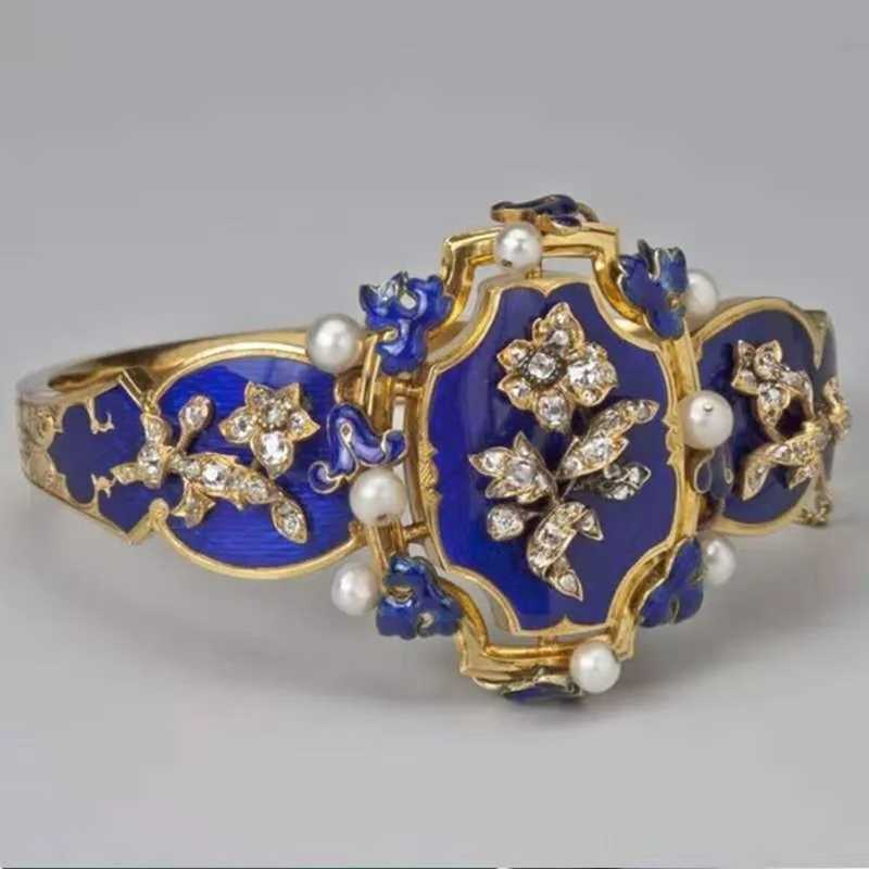 Punkboy Vintage Ink Blue Enamel Flower Ring Male Simple Design Engraved Signet Rings for Mens Gothic Punk Party JewelryXJ250219