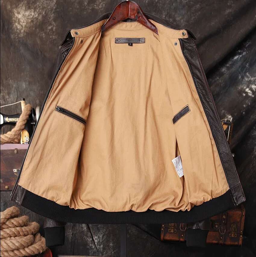 Bomber A2 Pilot Genuine Jacket Men Warm 100% Cow Leather Air Force Coat Dark Brown Men's Cowhide Motorcycle Jackets