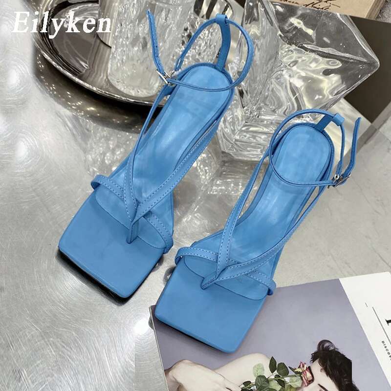 Square Head Ankle Strap Sandals Women Fashion High Heel Gladiator Narrow Band Party Dress Pump Shoes atos De Mujer