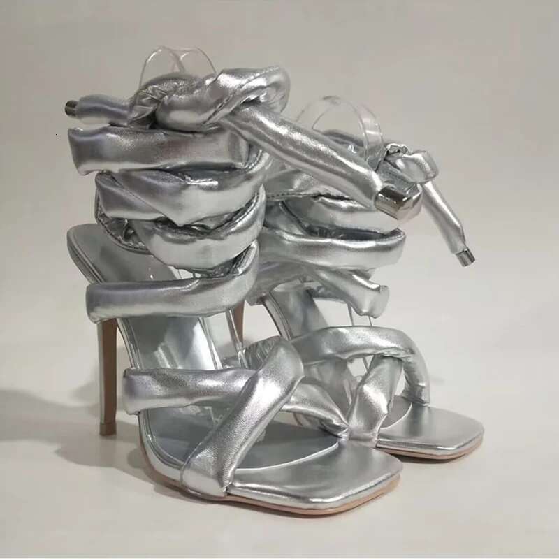 Summer sexy strap women sandals high thin heel square toe slides