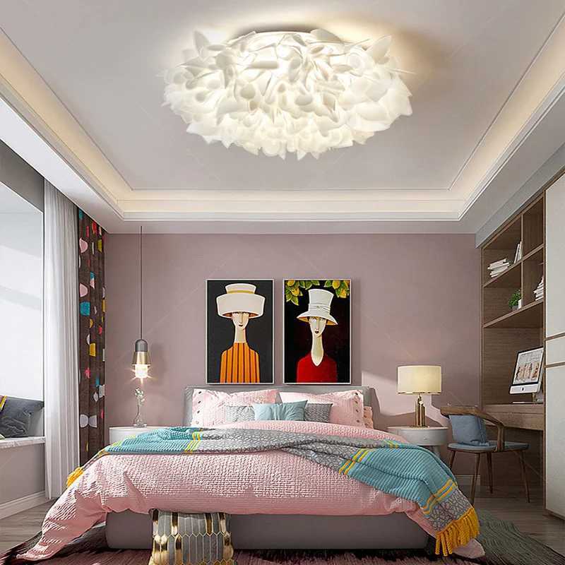 Romantic White Flower LED Ceiling Lights Bedroom Restaurant Living Room Lamp Remote Control Dimming Home Decor Hanglamp PVC Z250219