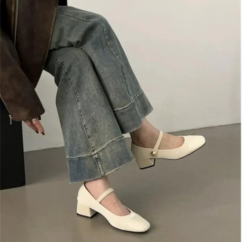 Square Toe Marie Janes High Heels Shoes Summer Women Shallow Shoes Dress Shoes Elegant Pumps Femme 35-40 250218