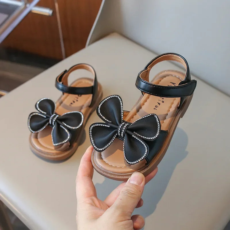 Girl Sandals Summer Children Princess Flat Sandals Fashion Sweet Bowknot Kids Causal Beach Shoes Open-toe Soft Bottom 250219