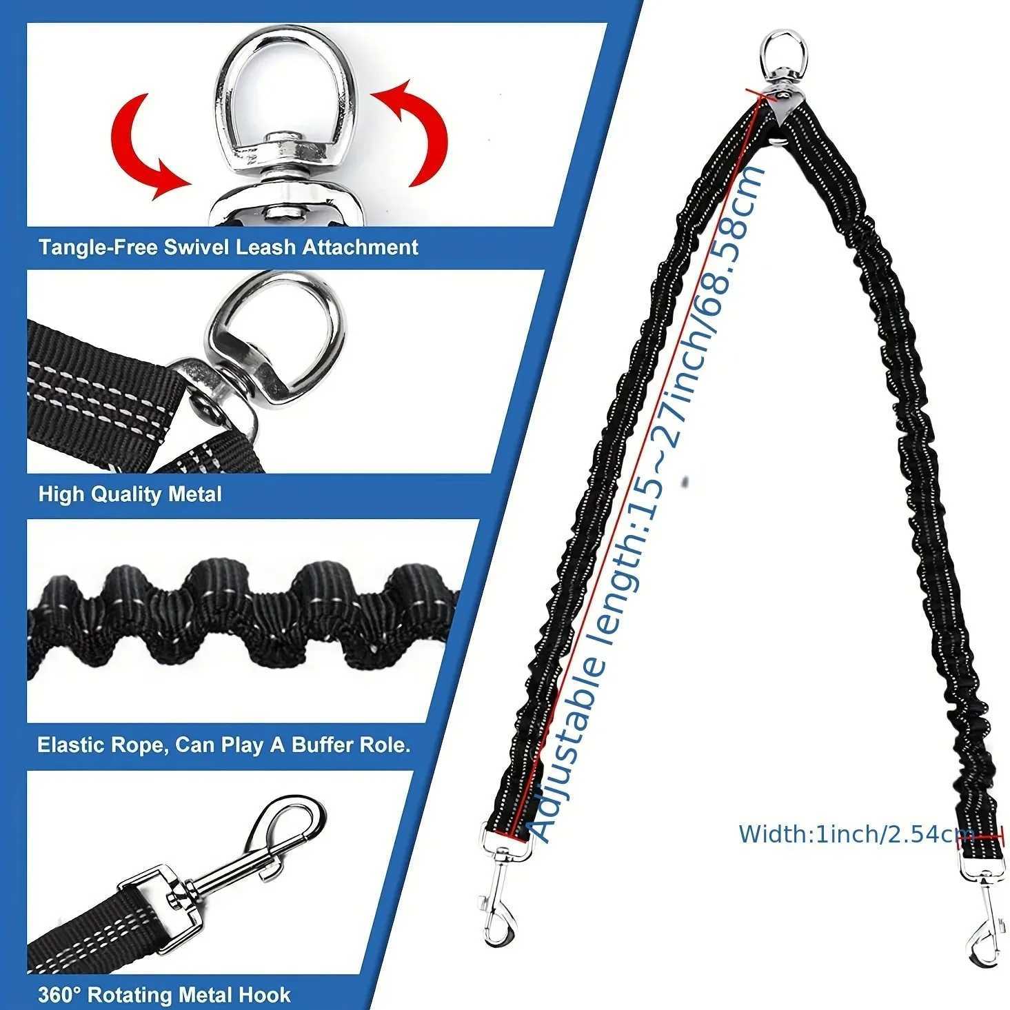Pet Dog Double Leashes Dog Leash Rope Elastic Extended Pet Leash Belt Outdoor Training for Two Double Small Medium Dogs LeadXJ250218