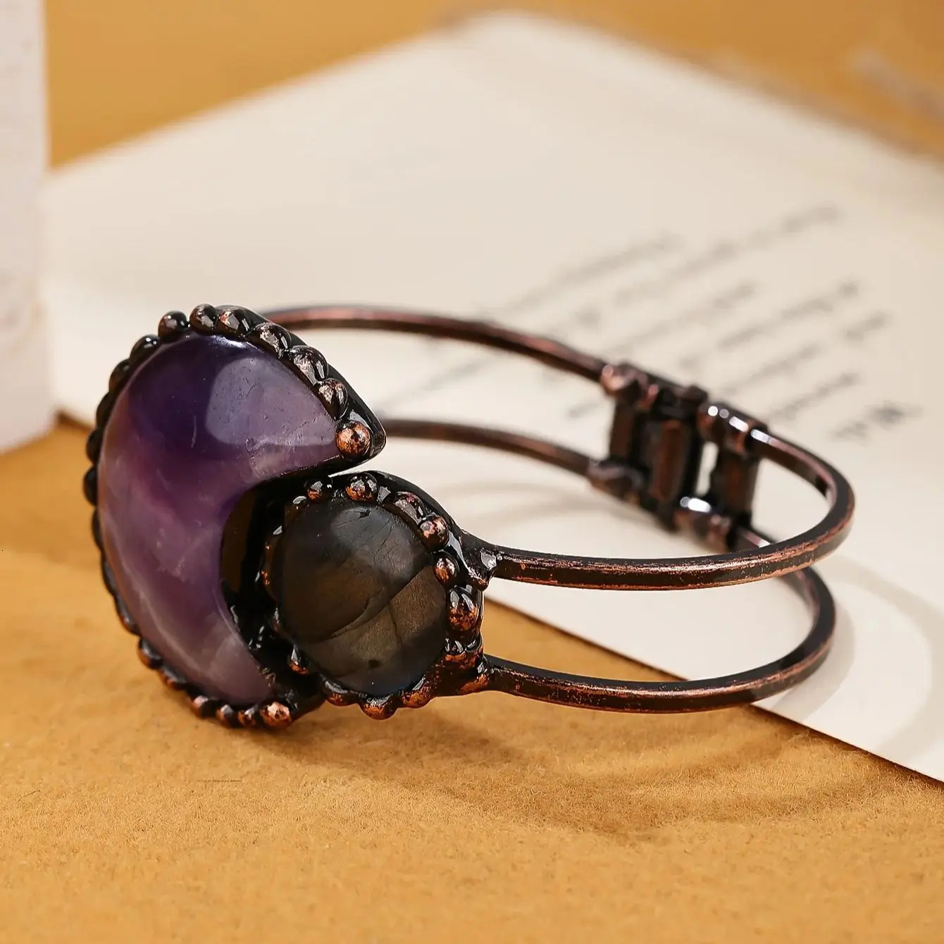YEEVAA Colorful Natural Stone Open Bangle Bracelet Vintage Style Black Color Hand Perfect Gift Idea 250213