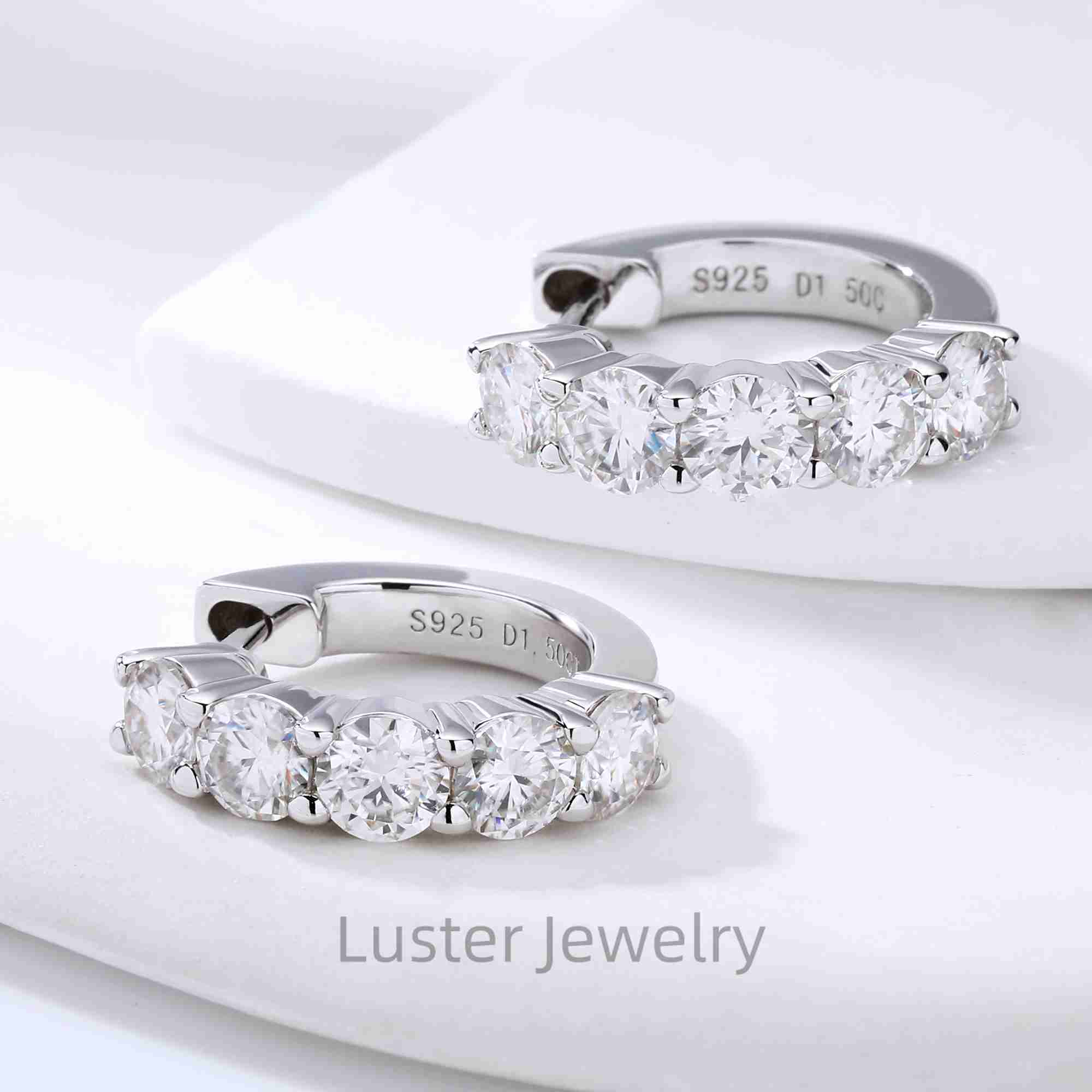 Luster Bling 0.3ct Round Moissanite Diamond Half Eternity Pave Huggie Silver 925 Moissanite Hoop Earrings for Girls