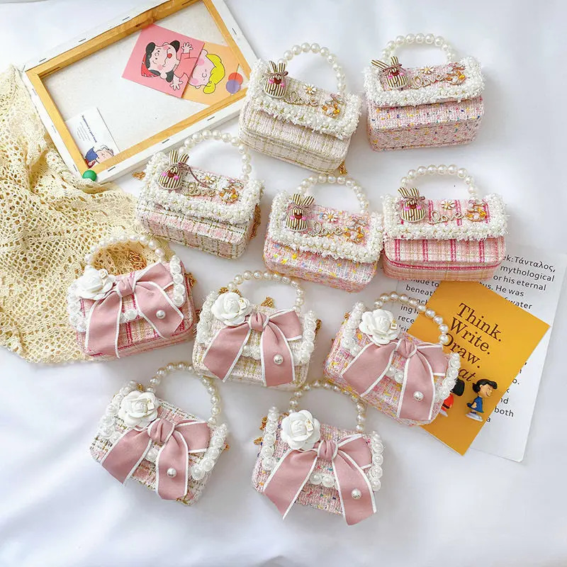 Girls Crossbody Bag Flower Pearl Handbag Bow-knot Rabbit Shoulder Pocket Coin Purse Kids Princess Messenger Bag Birthday Gift 250219