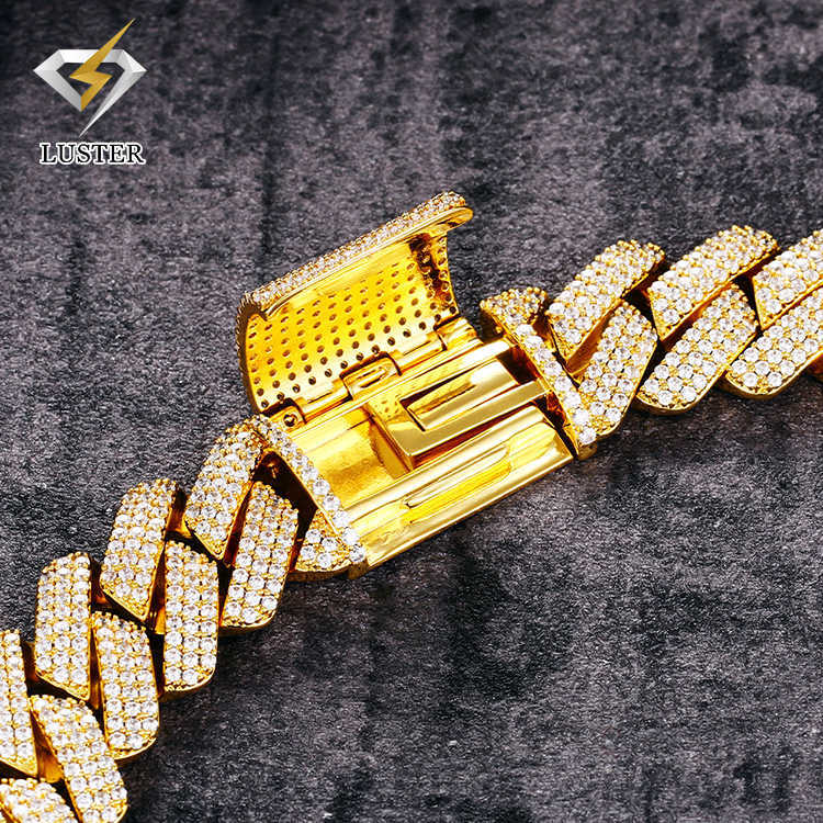 Hip Hop Punk Mens Yellow Gold Plated 20mm Big Sizejewelry Custom S925 Sterling Silver Necklace Moissanite Cuban Link Chain