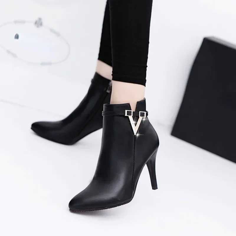 Botas Mujer Invierno Autumn Stiletto Thin High Heels Woman Pointed Toe Pu Leather Zipper Sexy Ankle Women Boot Botines Chelsea8 Z250704